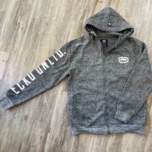 ECKO UNLTD. Logo Men Gray Zip Up Fleece Hoodie Sweatshirt Size Large